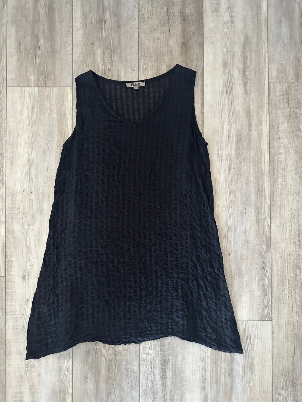 Flax Black Textured Sleeveless Tunic Tank